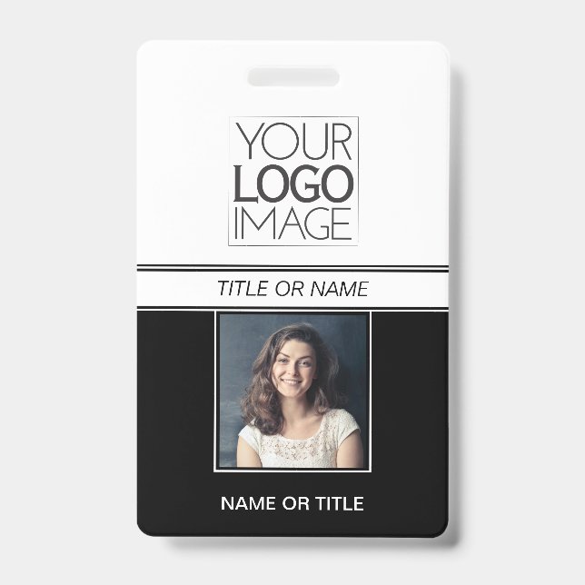 Badge de nom professionnel photo noir simple moder (Avant)