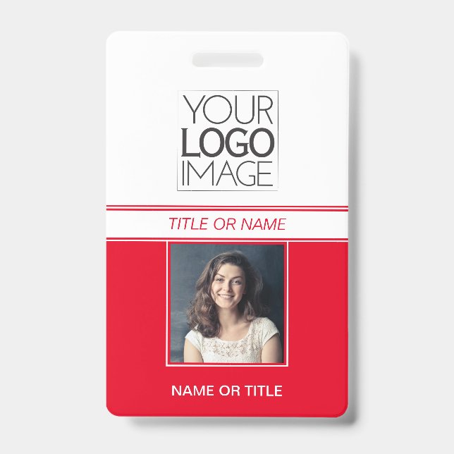 Badge de nom professionnel photo simple rouge mode (Avant)