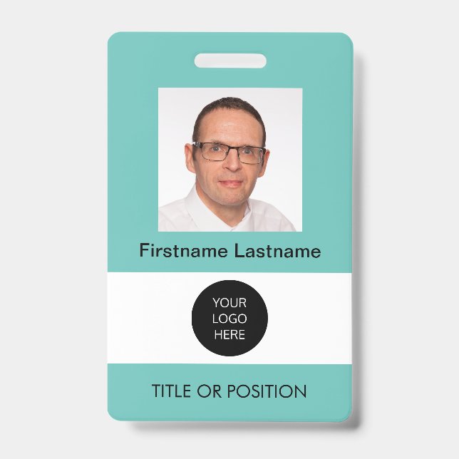 Badge de nom sarcelle clair avec photo ID (Avant)