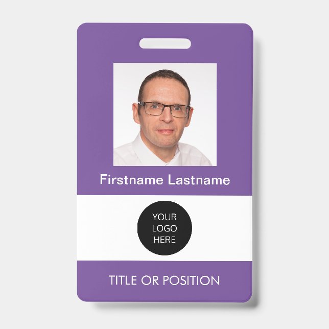 Badge de nom violet avec photo d'identité (Avant)