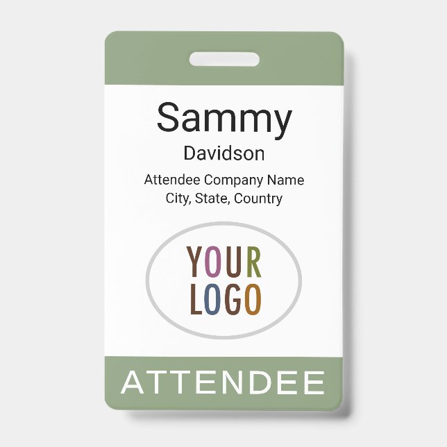 Badge de participant avec logo vert sauge sur mous (Avant)