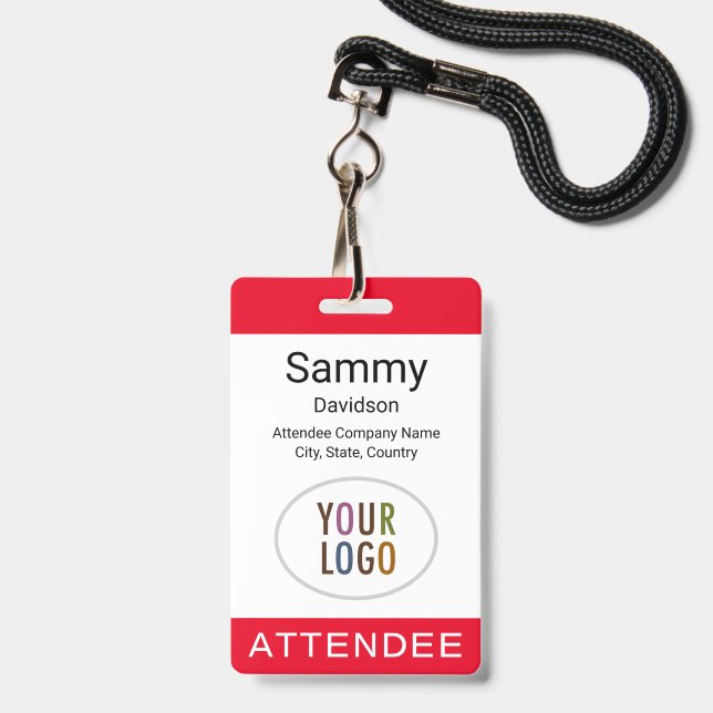Badge de participant rouge Logo de l'événement Lan (Avant avec lanière)