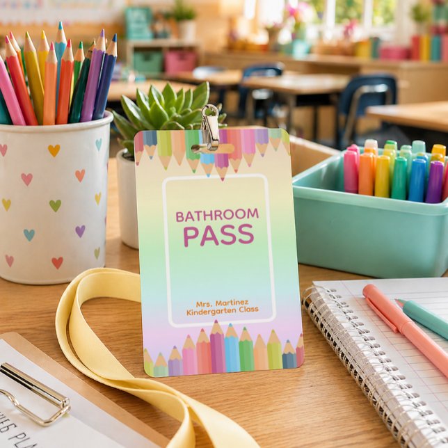 Badge de passage de salle de bain arc-en-ciel past (Classroom Bathroom Pass)