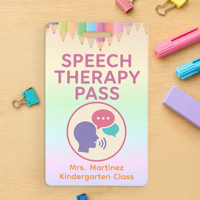 Badge de passage pour l'orthophonie Pastel Rainbow (Speech Therapy Pass)