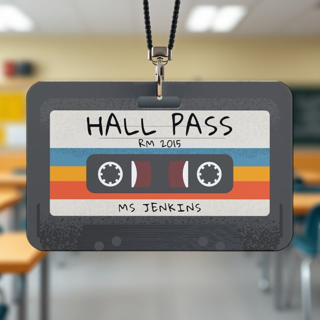 Badge de passage rétro vintage cassette pour l'éco (Vintage Retro Cassette Tape School Hall Pass Badge
)
