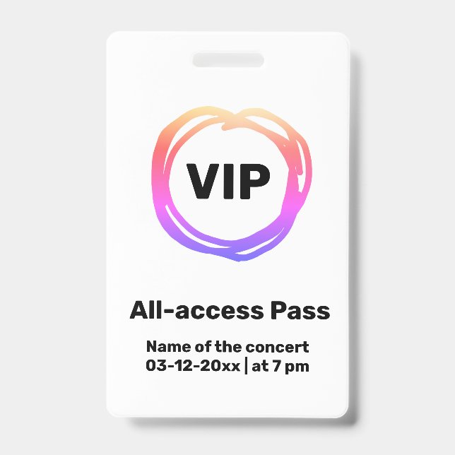badge de passe d'accès tout compris VIP personnali (Avant)
