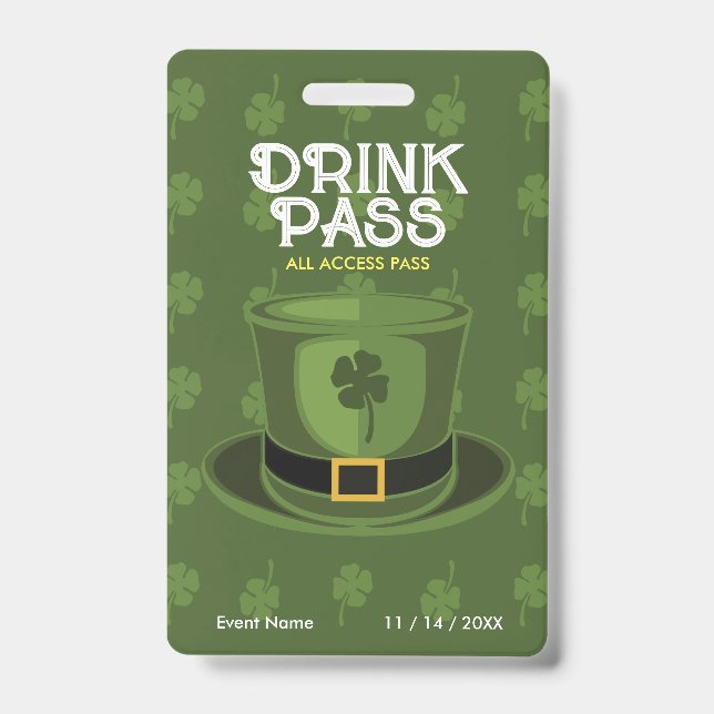 Badge de passe de boisson de la Saint-Patrick (Avant)