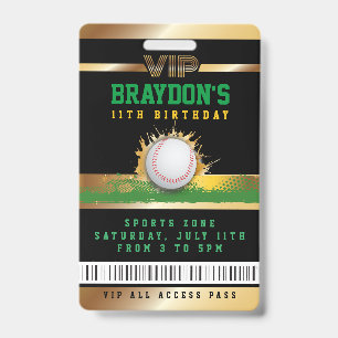Badge de passe VIP Baseball ALL ACCESS Or