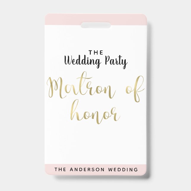 Badge de passe VIP de mariage Or Dame d'Honneur (Avant)