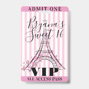 Badge de passe VIP pour fête Sweet 16 à la Tour Ei