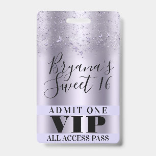 Badge de passe VIP pour la fête Sweet 16 aux papil