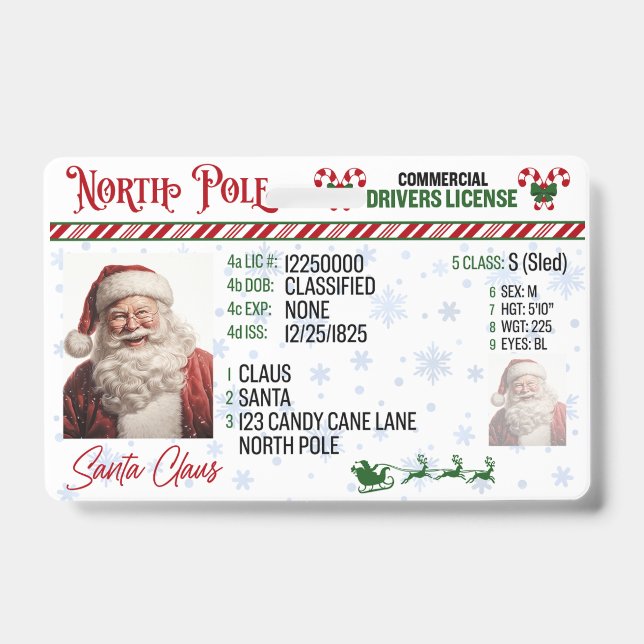 Badge de permis de conduire de Noël du Père Noël (Avant)