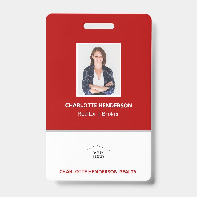 Badge de photo de logo d'agent immobilier rouge (Avant)