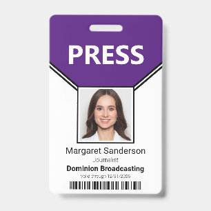 Badge de photo de passe presse et code-barres viol