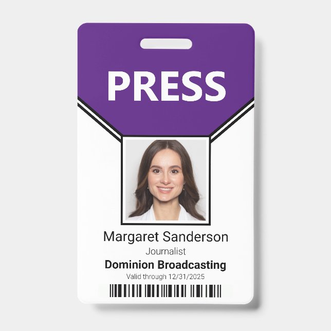 Badge de photo de passe presse et code-barres viol (Avant)