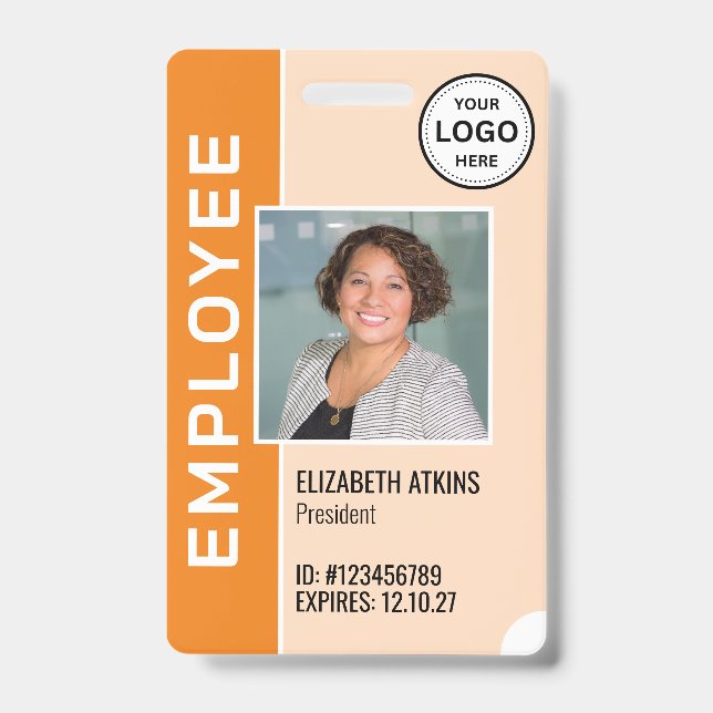 Badge de photo d'employé avec logo d'Orange Entrep (Avant)