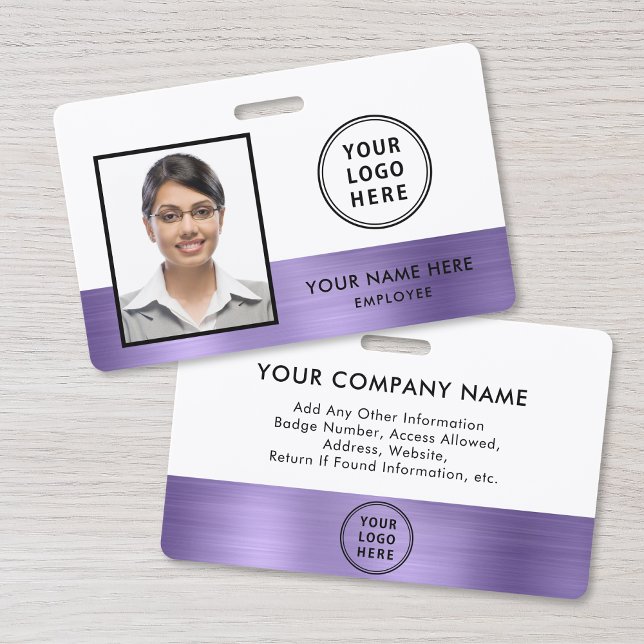 Badge de photo d'employé avec logo métallisé viole (Créateur téléchargé)