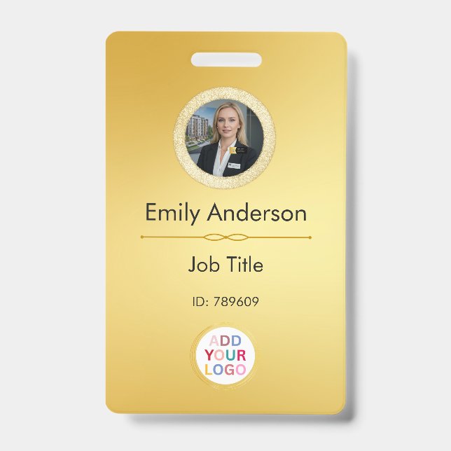 Badge de photo d'employé avec QR code et logo de v (Avant)
