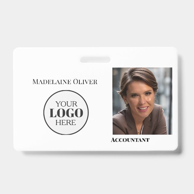 Badge de photo d'employé blanc moderne avec logo (Avant)