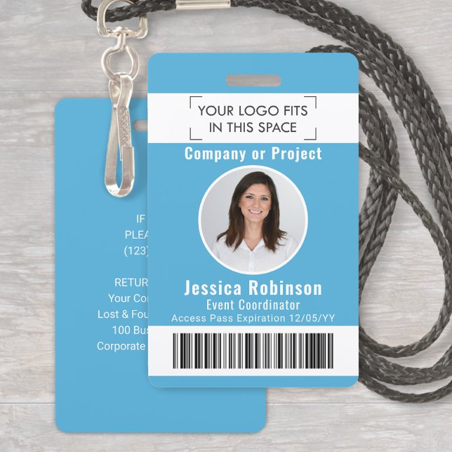 Badge de photo d'employé Code-barres Logo Bleu Pas (Créateur téléchargé)