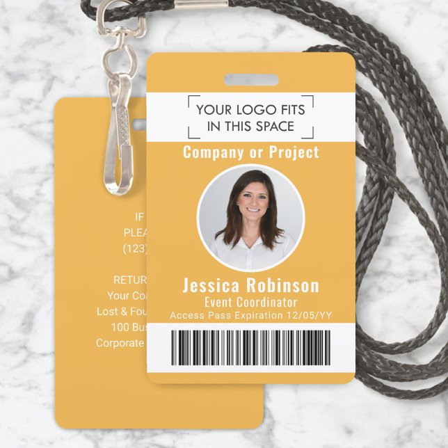 Badge de photo d'employé Code-barres Logo Jaune Pa (Créateur téléchargé)
