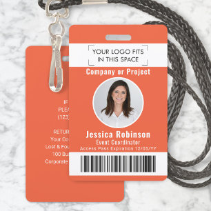 Badge de photo d'employé Code-barres Logo Passe d'