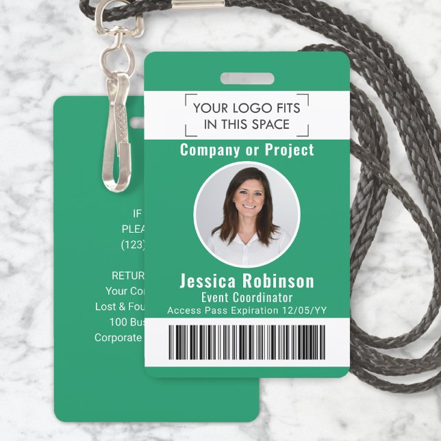 Badge de photo d'employé Code-barres Logo Passe d' (Créateur téléchargé)