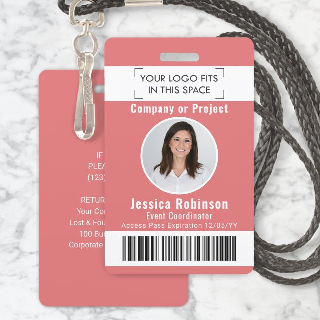 Badge de photo d'employé Code-barres Logo Rose Car (Créateur téléchargé)