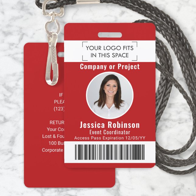 Badge de photo d'employé Code-barres Logo Rouge Pa (Créateur téléchargé)