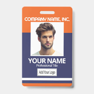 Badge de photo d'employé / d'école - Orange et ble