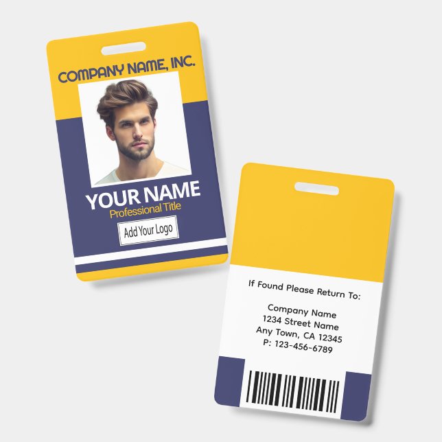 Badge de photo d'employé / d'école - YW-Or & Bleu  (Avant & arrière)