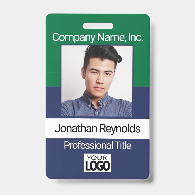 Badge de photo d'employé - Vert et bleu marine (Avant)