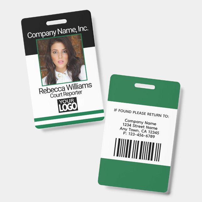 Badge de photo d'employé - Vert foncé (Avant & arrière)