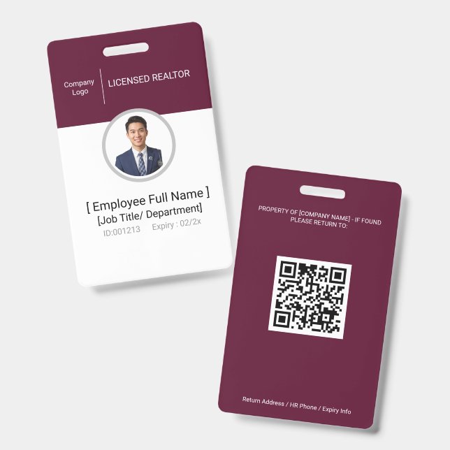 Badge de photo d'identité | Agent immobilier agréé (Avant & arrière)
