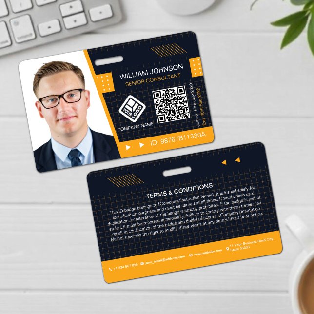 Badge de photo d'identité avec code QR jaune | Emp (Créateur téléchargé)