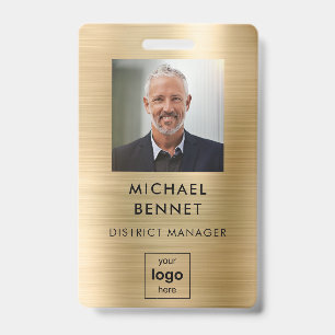 Badge de photo d'identité employé en métal doré mo