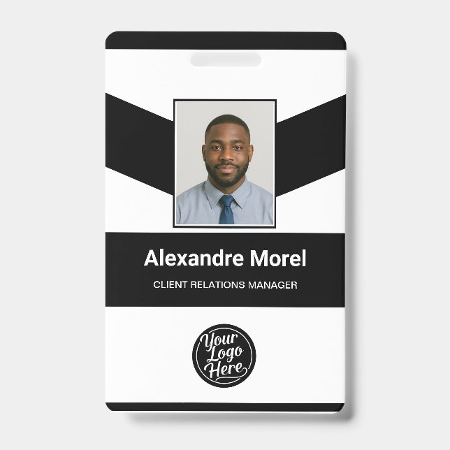 Badge de photo d'identité noir et blanc à rayures (Avant)
