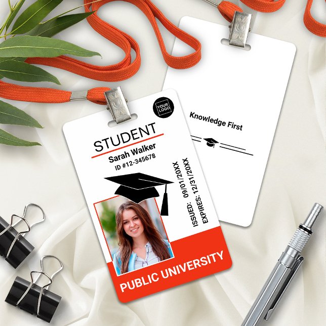 Badge de photo d'identité scolaire universitaire – (Student Photo ID School University Badge – Orange)