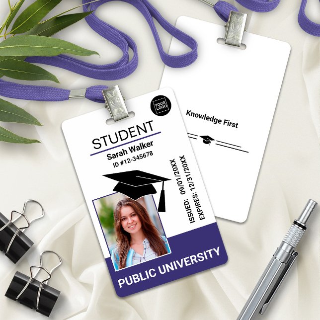 Badge de photo d'identité scolaire universitaire – (Student Photo ID School University Badge – Purple)