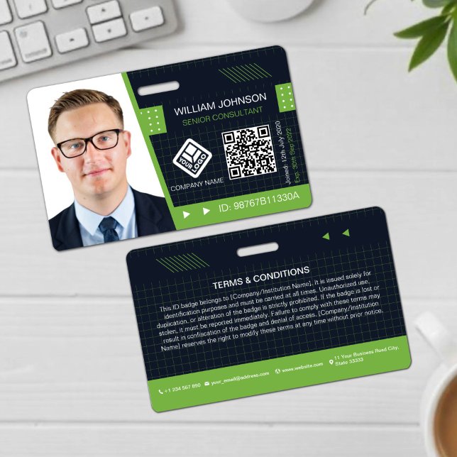 Badge de photo ID avec code QR vert | Employé d'en (Créateur téléchargé)