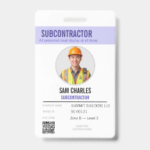 Badge de photo ID de sous-traitant de chantier