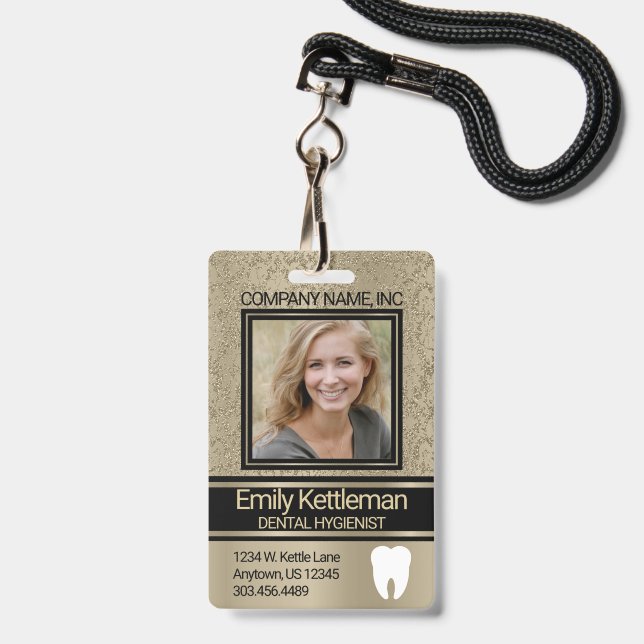 Badge de photo professionnel dentaire - Or (Avant avec lanière)