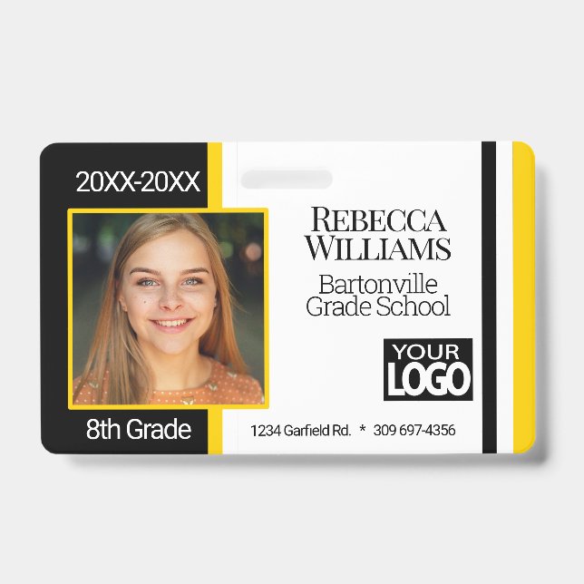Badge de photo scolaire - Noir et Jaune (Avant)