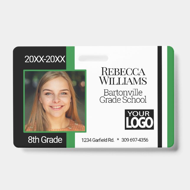 Badge de photo scolaire - Vert, Noir Blanc (Avant)