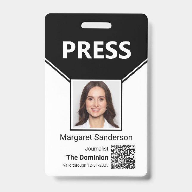 Badge de presse avec photo et code QR (Avant)