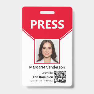 Badge de presse avec photo et code QR
