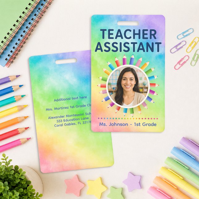 Badge de professeur assistant photo Crayons Arc-en (Tacher Assistant Badge)