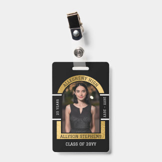 Badge de Réunion de Classe Photo Noir Or École