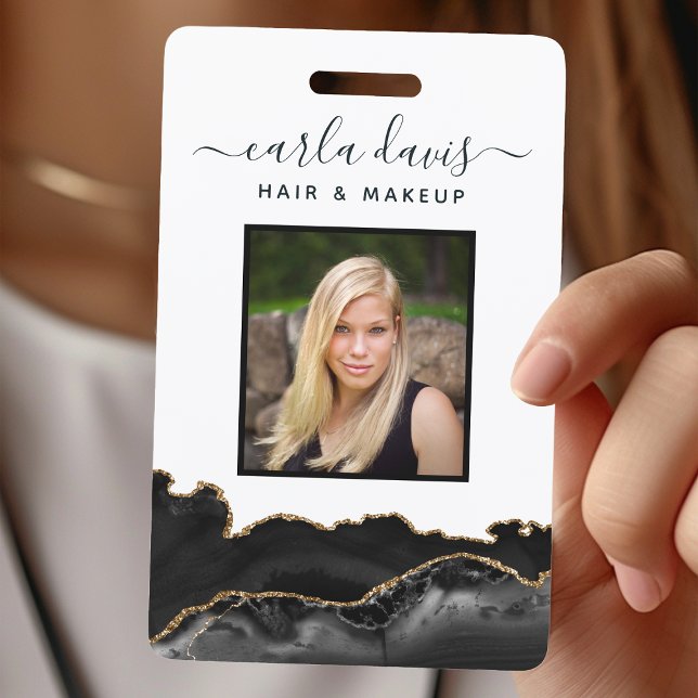 Badge de salon en marbre noir et or Agate ID (Créateur téléchargé)