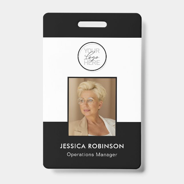Badge de sécurité avec photo d'employé noir et log (Avant)